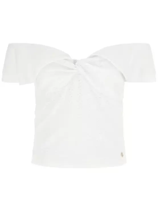 Top Guess cuello barco blanco troquelado para mujer - 1