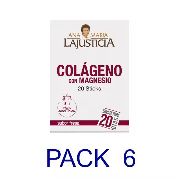 Pack 6 Ana María Lajusticia Colágeno con Magnesio Fresa 20 Sticks - 1