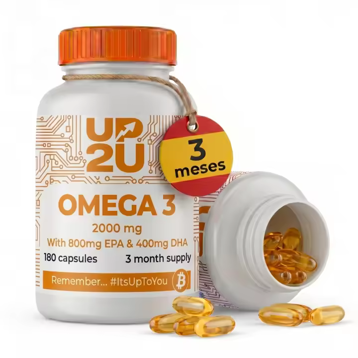 Omega 3 UP2U Nutrition – 180 Cápsulas – 800 mg EPA y 400 mg DHA por Dosis – Con Vitamina E – Aceite de Pescado – Fabricado en España - 1