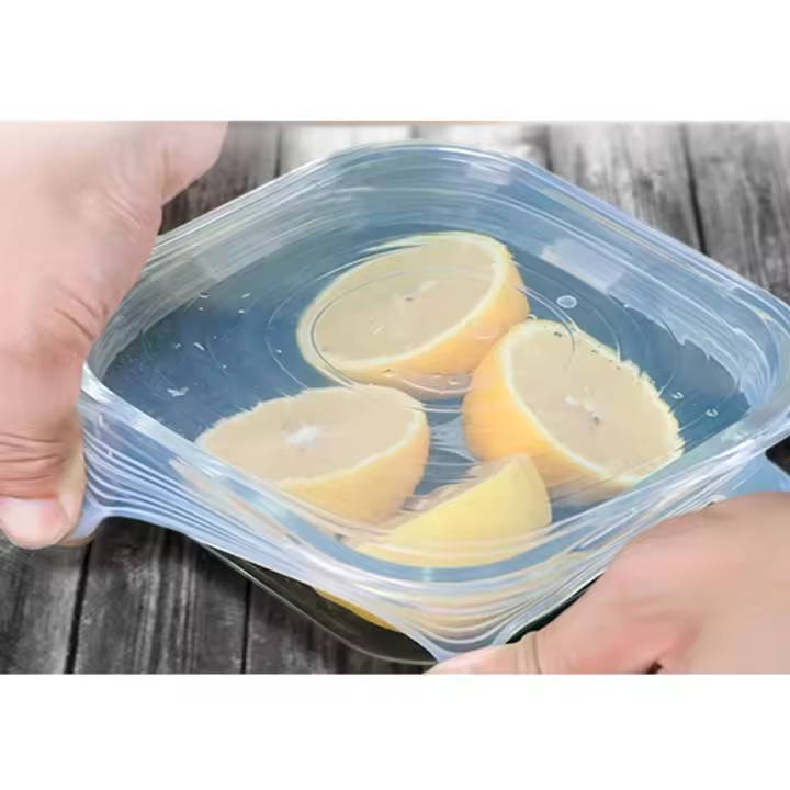 Conjunto de 6 Tapas Elásticas de Silicona para Almacenamiento de Alimentos Este conjunto de 6 tapas elásticas de silicona proporciona una solución práctica y reutilizable para mantener tus alimentos frescos por más tiempo. - 1