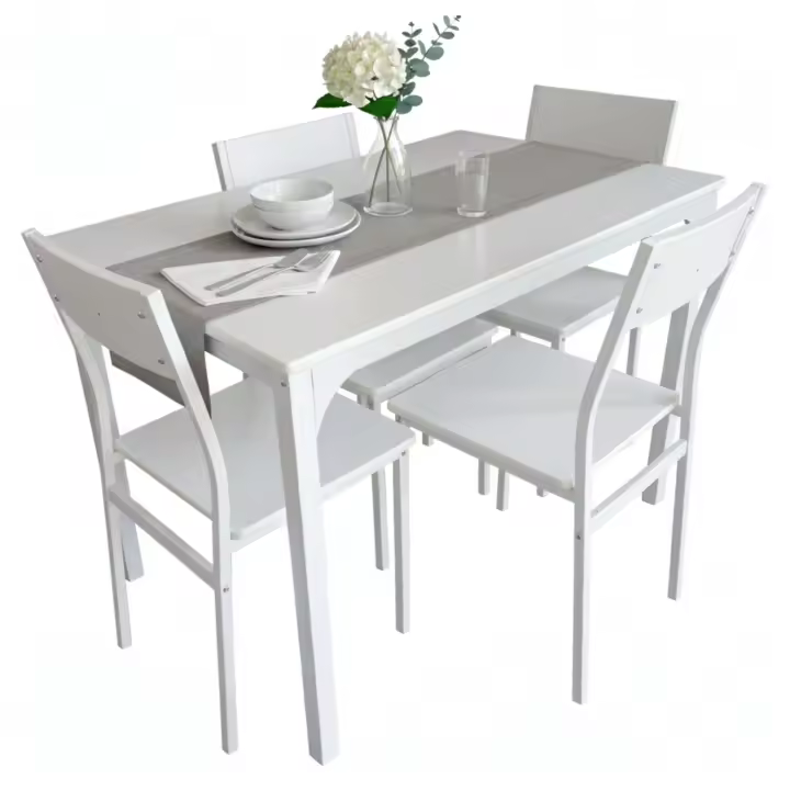 Miroytengo Juego de Mesa y 4 Sillas Cocina, Conjunto de Cocina Comedor, Melamina Color Blanco Brillo - 1