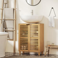 HOMCOM Mueble Bajo Lavabo, Mueble de Baño con 2 Puertas de Lamas de Bambú, Estante Ajustable, para Lavabos con o sin Pedestal, 60x30x80 cm, Natural - details 3