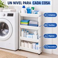 Carrito Auxiliar Estrecho con Ruedas, Estantería Organizadora Blanca de 2, 3 o 4 Niveles, Carro de Almacenamiento para Huecos y Rincones en Cocina, Mueble Auxiliar Cocina, Organizador Cocina, Almacenamiento y Accesorios para Cocina, Muebles de Cocina - details 8
