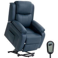 HOMCOM Sillón Relax Eléctrico Reclinable Levanta Personas, Sillón Elevador, con Respaldo Alto, Control Remoto, Reposapiés, Acolchado Grueso, Tapizado en PU, Bolsillos Laterales, Azul Oscuro - details 0