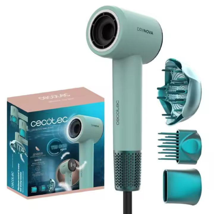 Cecotec Secador de Pelo Compacto y Ligero DryNova 3in1 Mint. 1600W, 110000RPM, Motor Brushless, Voluminizador - 1
