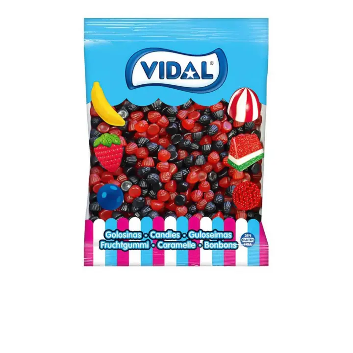 Vidal Moritas Brillo bolsa 1 Kg - Deliciosas chucherías en forma de mora de zarza y con un acabado brillante - Intenso sabor a mora - Tamaño mini - Sin gluten y sin grasa - 1