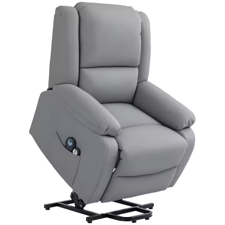 HOMCOM Sillón Relax Reclinable Eléctrico Levanta Personas Sillón Elevador con 8 Punto de Masaje Calor Lumbar 2 Controles Remotos Reposapiés Tela Resistente a los Arañazos y Bolsillo Lateral Gris - 1