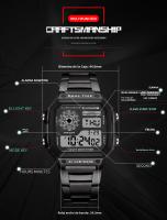 Reloj Deportivo Militar Para Hombre Acero Inoxidable Pantalla Cuadrada Resistente Al Agua 5BAR Relogio Masculino Con Alarma Y Calendario - details 6