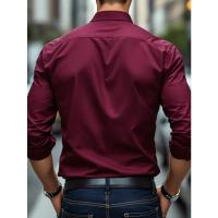 Camisa De Hombre 2025 Nueva Marca Color Sólido Manga Larga Estilo Casual Para Todas Las Estaciones Cierre Único Poliéster - details 8