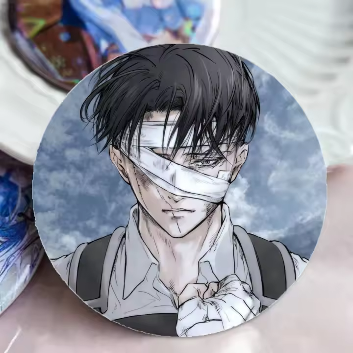 Broche De Anime Levi Ackerman Attack on Titan Badge Redondo Laser Accesorios Para Ropa Y Mochilas Material Metálico Estilo Moderno - 1