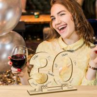 Libro De Invitados De Madera 30 Número Para Cumpleaños Aniversario Boda Retiro Fiesta Diseño Elegante Y Duradero - details 0