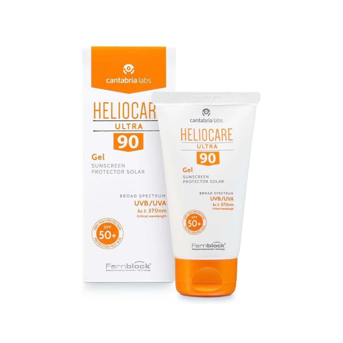 Heliocare Ultra 90 GEL SPF 50 Crema Solar Facial, Protección Muy Alta, sin Residuo Blanco, 50ml