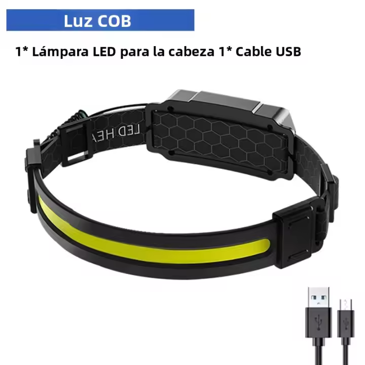 Linterna Frontal LED De Alta Potencia Con Sensor XPE+COB 7 Modos Para Pesca Y Cazalampara De Corbata Recargable Con Batería 18650 - 1