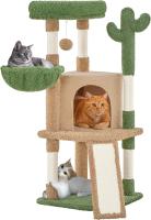 Cactus-Shaped Cat Scratching Tree with Observation Platform, Cave, and Sisal Logs, 42.5×42.5×106.5 cm, Brown and Green - details 8