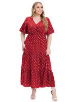 Vestido Bohemio Casual De Polka Dot Para Mujer plus Talla Con Vuelta Corta Y Cuello En V Traje De Verano De Polyester - details 6