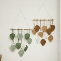 Tapiz Boho Hoja Macramé Tejido En Hilo Decoración De Pared Para Hogar Y Dormitorio Con Cordones De Madera Aesthetic Regalo - details 9