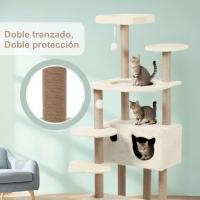 CATURE, Árbol Rascador para Gatos, 153 cm de Altura, Color Beige, con Casa y Plataformas, 50x50 cm Base - details 1