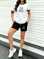 Conjunto De Verano Para Mujer Con Estampado De Oso Cartoon: Camiseta Corta Con Cuello Redondo Y Shorts Bandeado Suave Y Curativo Para Uso Diario Y Salidas Casual - details 5
