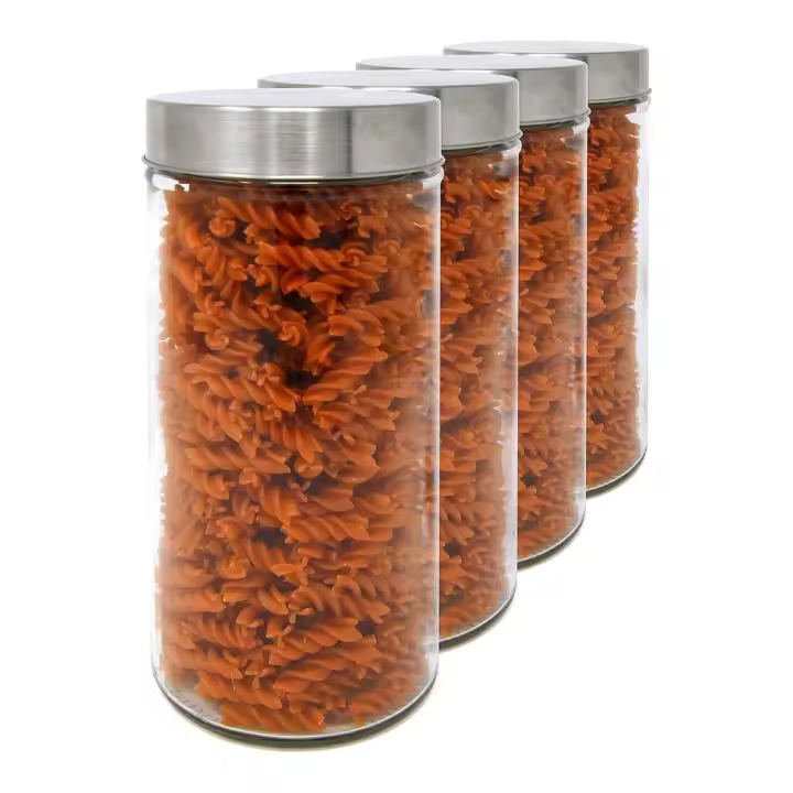 LG Luxury & Grace Botes Pack 4 x 1,2 L (23×10 cm) – Bote de cristal – Tapa de Acero Inoxidable – Tarros de Cocina - 1