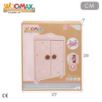 WOOMAX - Armario de madera para muñecas con perchas, de juguete, 24x11x32,5 cm, juego de roles color rosa, infantil, decoración estrellas, 4 piezas, para mayores de 3 años - details 5