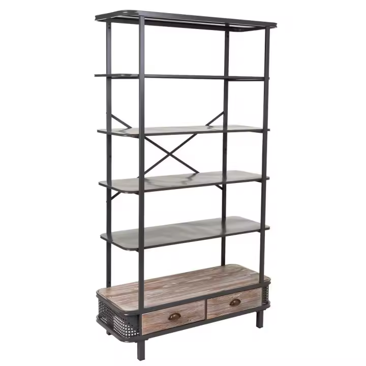 Estanteria De Metal Y Madera De 5 Baldas Y 2 Cajones Gris 40x100x181cm, El mejor complemento para tu hogar - 1