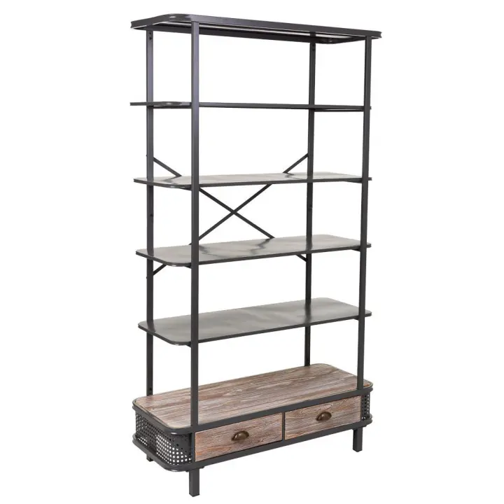 Estanteria De Metal Y Madera De 5 Baldas Y 2 Cajones Gris 40x100x181cm, El mejor complemento para tu hogar - 1