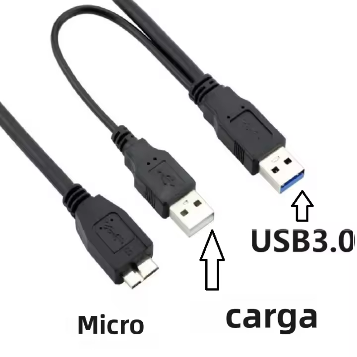Cable USB 3.0 a Micro Con Cable De Poder Extra 0.5m 1m Adaptador De Datos Para Disco Duro HHD Hombre a Micro - 1