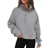 Nueva Sudadera De Mujer Con Capucha Cuello Erguido Otoño Invierno Color Sólido Fleece Manga Larga Bolsillos Cierre Media Pullover Suave - details 16