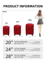 S7 STAR Conjunto Maleta Blanda 3pcs de Viaje, Cabina Equipaje Tela de Color Sólido Mango Ajustable, Set Equipaje 3 Piezas con 4 Ruedas Giratorias 360, Maleta Ligera Gran Capacidad 20+24+28in - details 5