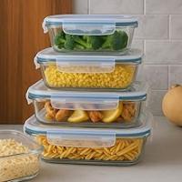 TIENDA EURASIA – Set 4 Fiambreras de Cristal, Tapa con Cierre de Silicona, Herméticos, Apto Microondas y Lavavajillas - details 1