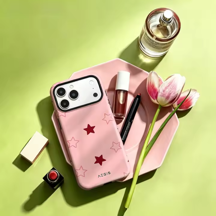 Funda De Teléfono Doble Capa Con Estrella Roja Rosa Para iPhone 17 16 15 14 plus 13 pro Max Anti-Atraque Y Resistente Al Choque Material PC - 1