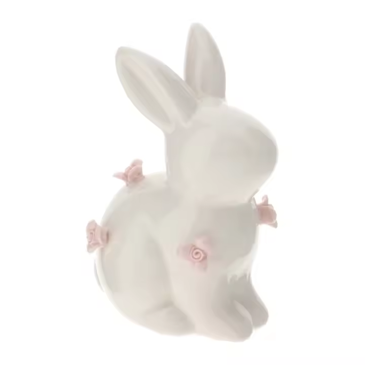 Conejo de Porcelana 10cm Blanco con Flores - 1
