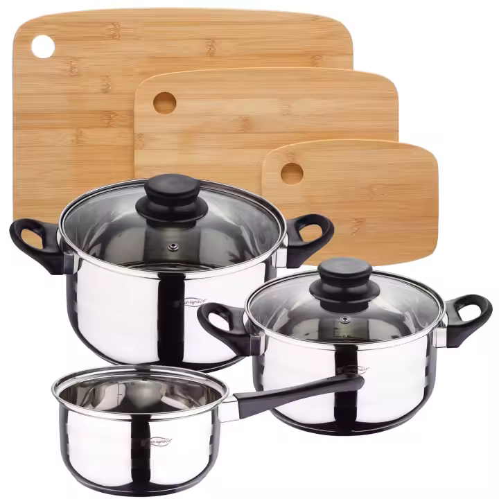 San Ignacio - Pack Batería de Cocina 5 Piezas + Set de 3 Tablas de Corte en Bambú - 1
