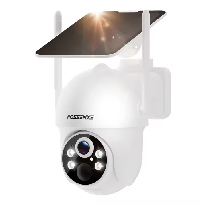 FOSSENXE Cámara de seguridad exterior F15 4G LTE - Alimentación por Panel Solar de 4W, batería 8000 mAh, detección de movimiento PIR, conversación bidireccional, calidad de imagen 2K HD, visión de 360º, visión nocturna color, IP66 - 1