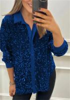 Camisa De Mujer Con Lentejuelas Casual Glitter Manga Larga Suéter Sexy Retro Para Fiesta Streetwear Negra Talla Grande - details 5