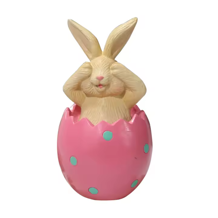 Adorno de conejo de Pascua sentado sobre cáscara de huevo, regalo para niños y amigos, decoración de conejito de resina - 1
