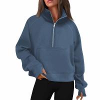 Nueva Sudadera De Mujer Con Capucha Cuello Erguido Otoño Invierno Color Sólido Fleece Manga Larga Bolsillos Cierre Media Pullover Suave - details 19