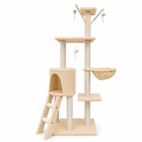 Rascador para gatos con torre multiusos, casita, hamaca y juguetes – Color Gris o Beige Amarillento Marca Cottecota + Vara - details 1