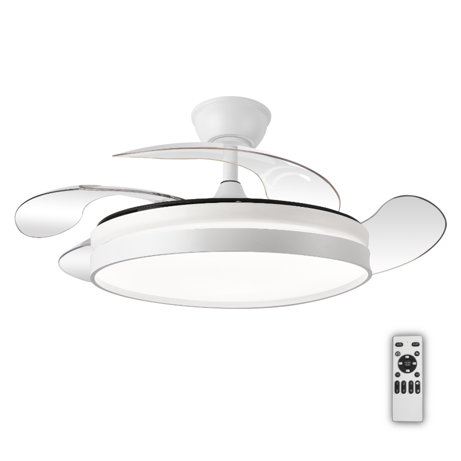 Ventilador de Techo TOP VENTAS ASPAS INVISIBLES Ultra Silencioso 82w en total Modo lámpara Luz LED 50W 6200 Lm con Máxima Iluminación (3 tonos), Motor DC 32W 6 Velocidades, Memoria de Color, Mando a Distancia y Temporizador - Diseño elegante