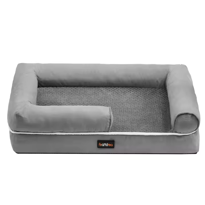Feandrea Cama Ortopédica para Perros, Sofá, Cama para Mascotas, Acolchado Suave, Bordes Elevados, Funda Extraíble y Lavable, 76 x 51 x 18 cm, Antideslizante, Gris Oscuro/Gris Claro, Regalo de Navidad - 1