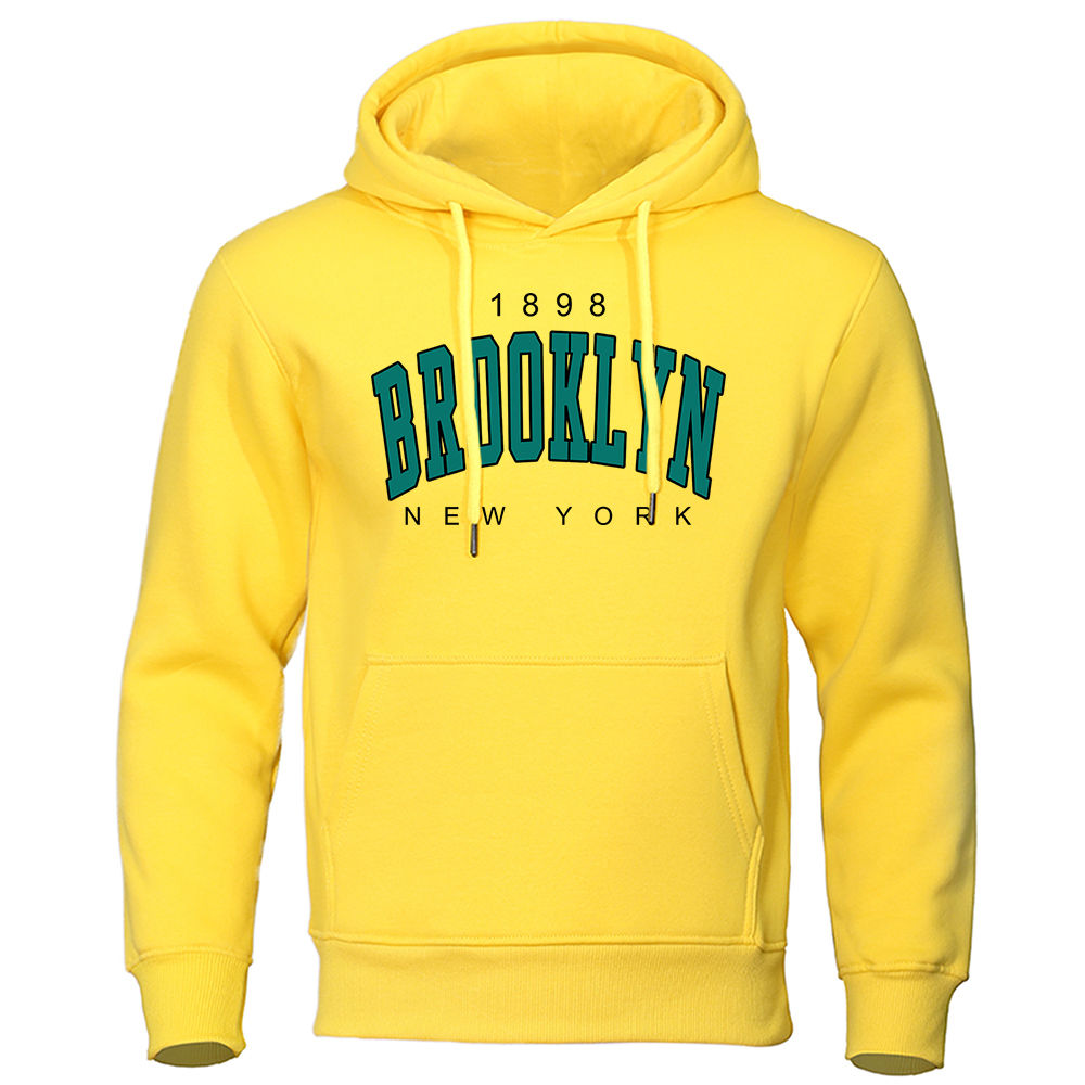 Sudadera De Capucha Masculina Oversize Estilo Casual Brooklyn New York Imprimido 1898 Ropa Creativa De Moda Sin Capucha