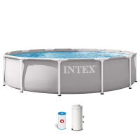 INTEX - Piscina desmontable redonda, modelo Prism Frame de hasta 4 metros de diámetro, con y sin depuradora, color gris, lona tricapa PVC-poliéster, interior efecto gresite, +6 años, montaje 30 minutos, piscinas desmontables, piscinas familiares - details 6