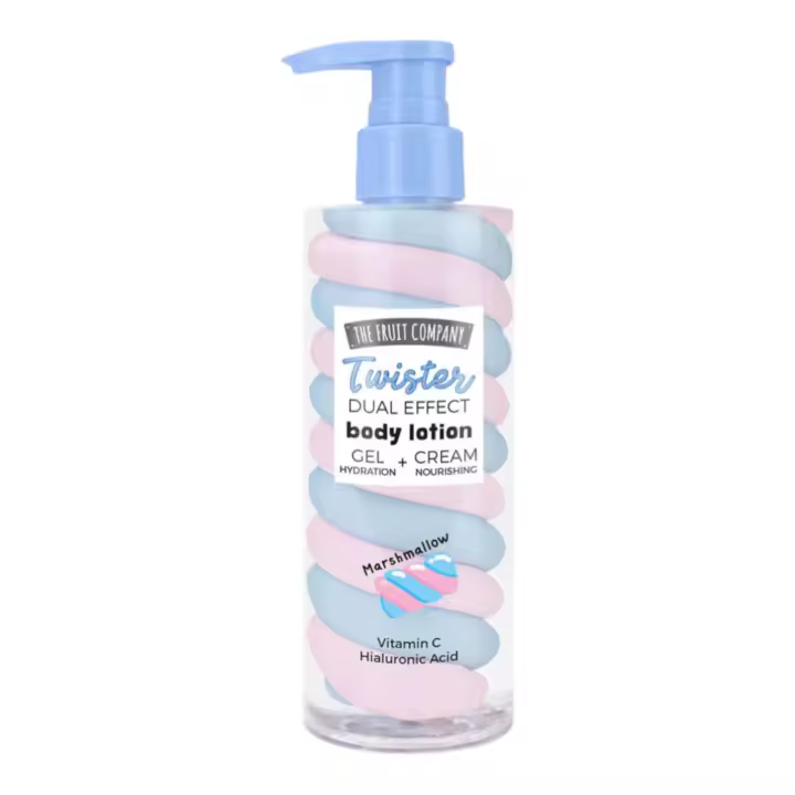 Body Lotion Twister Dual Effect The Fruit Company. Loción corporal gel + crema con efecto hidratante y nutritivo. Con vitamina C y ácido hialurónico. Aromas disponibles: fresa, marshmallow, sandía y coco. 🚚 Envíos a España 24/48h. - 1