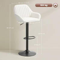 HOMCOM Juego de 2 Taburetes de Bar Giratorios, Taburetes Altos de Cocina con Altura Ajustable 87-107 cm, Sillas Altas de Cocina, Tapizada en Terciopelo, Respaldo y Reposapiés - details 2