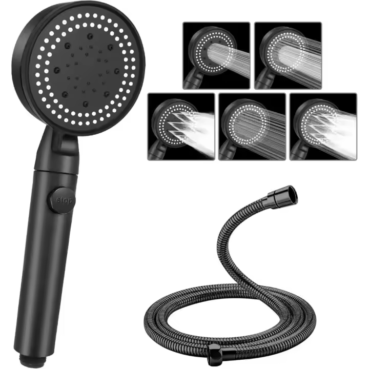 Cabezal De Ducha De Alta Presión Con Tubo De Agua Ahorro De Agua Con Nozzle De Spritz Ajustable De 5 Modos Accionado Con Una Clave Accesorios De Baño - 1