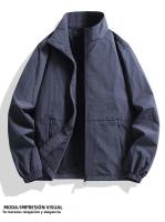 Chaqueta Casual Para Hombres Talla Grande Primavera Otoño Cuello Erguido Estilo Regular Cierre De Cremallera Material Poliéster - details 11