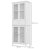 HOMCOM Alacena de Cocina Mueble Vitrina con 4 Puertas de Vidrio Templado Cajón y Estantes Ajustables para Salón Comedor 74x35,5x181,5 cm Blanco - details 2
