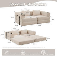 Diseño convertible plegable: este sofá cama desplegable tiene dos formas, sofá y colchón, se convierte fácilmente entre cama y sofá plegando los reposabrazos laterales o el respaldo, ahorrando espacio sin preocupaciones - details 2