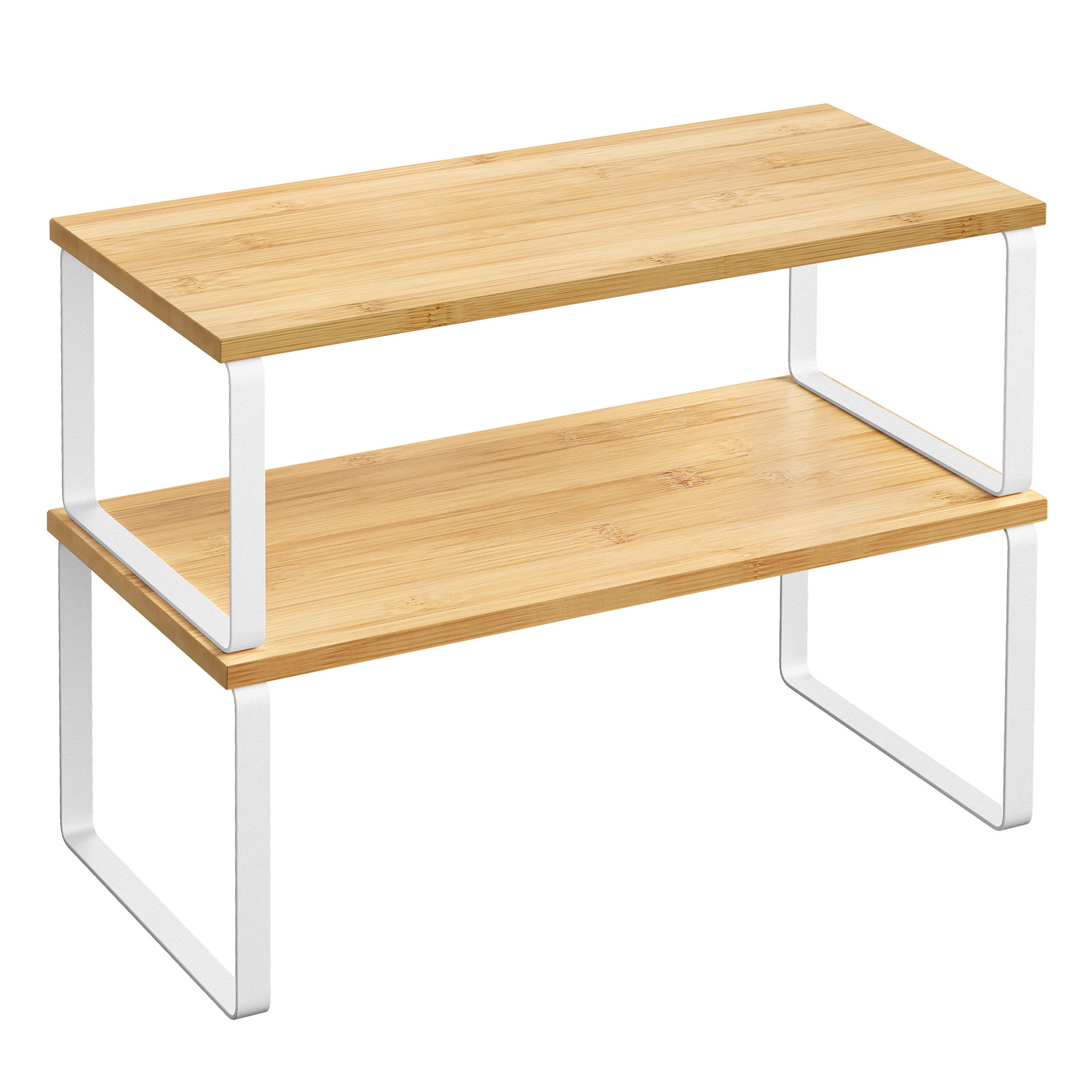 SONGMICS Estante para Especias, Juego de 2, Organizador de Armario, Estante de Almacenamiento de Cocina Extensible, Especiero de Metal y Madera de Ingeniería, Blanco Nube y Beige Natural/Negro Tinta y Beige Natural/Negro Tinta y Marrón Rústico/Negro Ébano