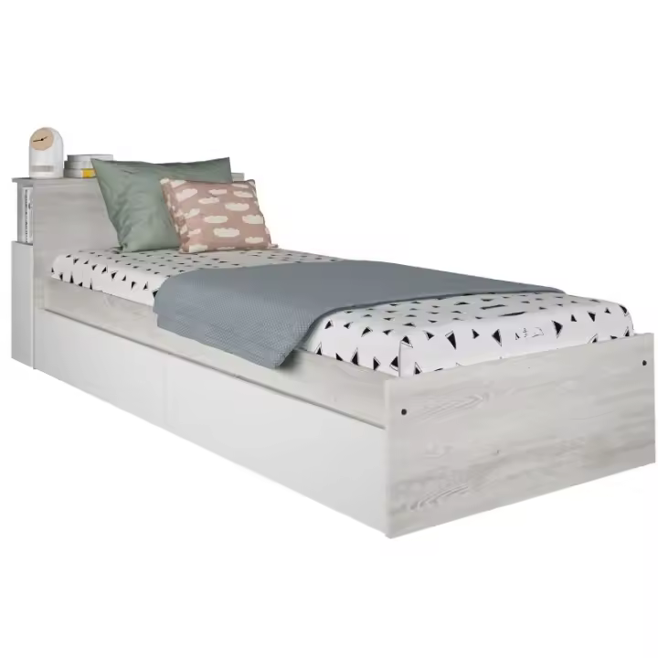 MOBELCENTER - Cama Jazz 90x190 con 2 Cajones, Cabecero con Hueco y Mesita Extraíble Reversible, Estilo Escandinavo, 215,2x102,4x72,1 cm (1638) - 1